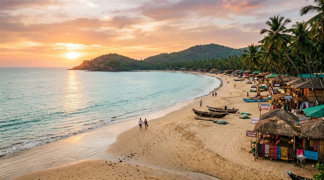 Palolem Beach in Goa at sunset
