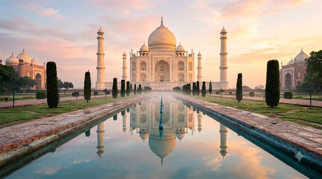 The Taj Mahal in Agra at sunrise